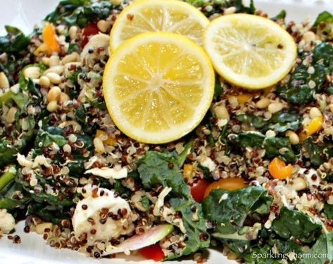 Kale Quinoa Chicken Salad, Chicken Kale Quinoa Bowl, Quinoa And Kale Recipes, Kale And Quinoa Salad, Kale Chicken Salad, Salad Options, Kale And Quinoa, Chicken Quinoa Salad, Zesty Chicken