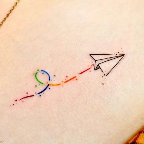 Paper Airplane Tattoo, Paper Airplane Tattoos, Paper Plane Tattoo, New Beginning Tattoo, Word Tattoo Ideas, Airplane Tattoo, Plane Tattoo, Tatuagem Masculina Pequena, Tattoo Cute