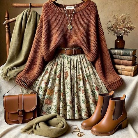 Bookstore Owner Outfit, Fairycore Business Casual, Cottage Core Date Outfit, Cottagecore Women Fashion, Croquette Aesthetic Fashion, Cottagecore With Jeans, Beige Goth Aesthetic, Homemade Clothes Aesthetic, Cute Flowy Outfits