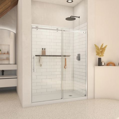 DreamLine Luna Matte Black 54-in to 58-in W x 71-in H Frameless Sliding Shower Door in the Shower Doors department at Lowes.com Barn Door Shower Doors, Shower Door Alternatives, Shower Glass Door Ideas, Shower Oasis, Shower Door Ideas, Door Alternatives, Shower Sliding Glass Door, Frameless Sliding Shower Doors, Steel Barns