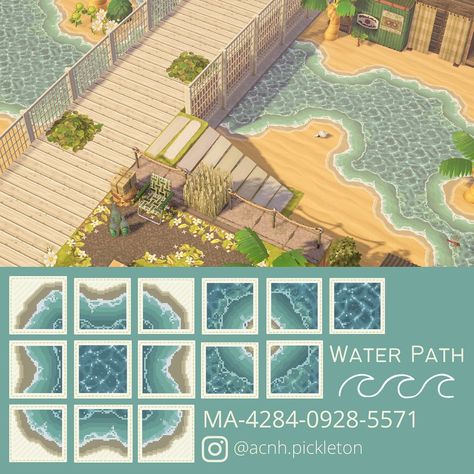 Colin Crossing, Animal Crossing Design Codes, Animal Crossing Design, Beach Path, Water Island, Animal Crossing 3ds, Animal Crossing Guide, Motif Tropical, Path Design