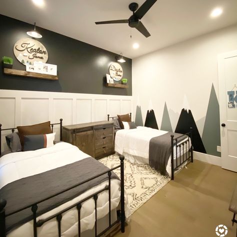 Brothers Room Ideas Shared Bedrooms Bunk Bed, Sons Room Ideas, Son And Daughter Share Bedroom, Bedroom Ideas For 2 Brothers, Room For 2 Brothers, Unique Shared Bedroom Ideas, Bedroom For Brothers, Brother Rooms Shared, Double Twin Beds Boys Room