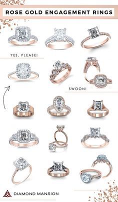 Rose Gold Engagement Rings | Diamond Mansion New Engagement Rings, Rose Gold Rings Engagement, Types Of Wedding Rings, Engagement Rings Styles, Rose Gold Engagement Rings, Big Wedding Rings, Rose Gold Rings, Buat Pita, Diamond Gold Ring