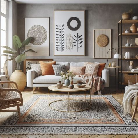 Modern Boho Living Room Boho Living Room Grey Walls, Boho Living Room Cream Couch, Light Gray Couch Boho Living Room, White Couch Boho Living Room, Boho Waiting Room, Modern Boho Living Room Bohemian, Midcentury Boho Living Room, Modern Industrial Boho, Body Shape Style Guide