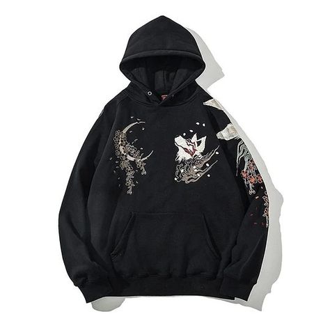 NINE TAILED FOX KITSUNE EMBROIDERED HOODIE, YOKOSUKA PULLOVER 100% Cotton Hoodie with exquisite embroidery work throughout. The design features a nine-tailed fox known as Kitsune, from Japanese folklore. AVAILABLE AT ABOVEPUBLIC.COM Kitsune Art, Hoodie Design Ideas, Black Jacket Hoodie, Japanese Hoodie, Fox Hoodie, 90s Fashion Men, Hip Hop Sweatshirts, Kimono Yukata, Loose Hoodie