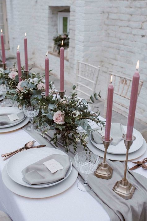 November Wedding Colors, Pink Grey Wedding, Wedding Table Pink, Wedding Runner, Rustic Wedding Decorations, Wedding Shooting, Boda Diy, 13 November, Dusty Rose Wedding