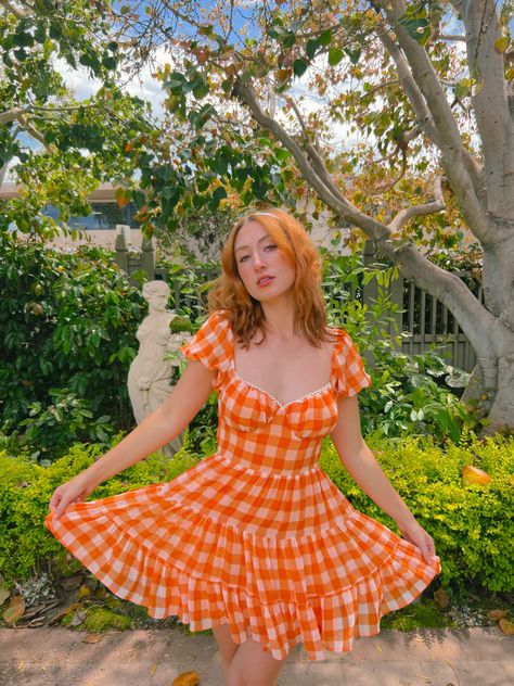 princess polly orange dress 💌 cottagecore aesthetic, cottage core, orange dress, princess dress, puffy sleeves, flower garden, dreamy vibes, romantic style, babydoll, #orangedress #cottagechic #cottagecorefashion #romanticstyle #gardenstyle #orangeoutfit #dreamyaesthetic Cottagecore Aesthetic Outfits, Dress Puffy Sleeves, Aesthetic Cottage Core, Aesthetic Cottage, Cottagecore Outfits, Secret Dress, Aesthetic Dress, Orange Outfit, Cottagecore Fashion