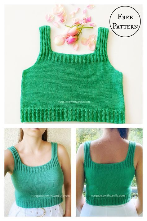 Easy Knit Crop Top Pattern, Shirt Knitting Patterns, Ribbed Knit Top Pattern, Ladies Tank Top Knitting Pattern, Knitting Tops For Women Free Pattern, Worsted Yarn Knitting Patterns, Knit Tank Top Pattern Free Summer, Crop Top Knitting Pattern Free, Free Summer Knitting Patterns For Women