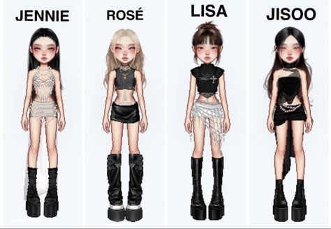 Kpop Girl Outfits, Everskies Group Outfits, Kpop Girl Group Outfits, 4 Member Girl Group Outfits, Group Stage Outfits, Girl Group Outfits, Dance Style Outfits, Group Outfits, Bratz Inspired Outfits