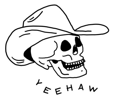 Spooky Cowgirl Tattoo, Skull Cartoon Tattoo, Skeleton Wearing Cowboy Hat Tattoo, Skull With Cowboy Hat Tattoo Simple, Skull Wearing Cowboy Hat Tattoo, Western Line Drawing, Skull Cowboy Hat Tattoo, Skater Doodles, Skeleton With Cowboy Hat