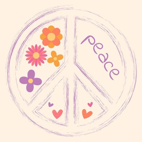 Pegatina de icono en estilo hippie con texto de signo de paz paz y flores sobre fondo beige estilo retro | Vector Premium Estilo Hippy, Estilo Hippie, Retro Vector, Estilo Retro, Gratitude, Tatting, Pattern