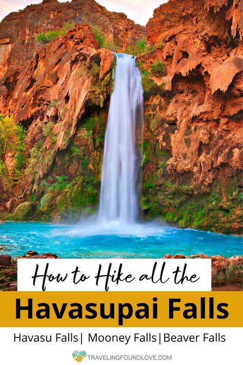 Best Waterfalls In The Us, Havasupai Falls Arizona, Grand Canyon Waterfalls, Desert Pics, Havasu Falls Arizona, Arizona Waterfalls, Turquoise Pool, Majestic Waterfall, Crystal Turquoise