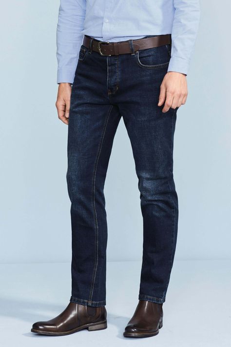 Dark Blue Jeans Outfit, Blue Jeans Outfit Men, Jeans Outfit Men, Blue Jean Outfits, Blue And White Shirt, Herren Outfit, Denim Jeans Men, Loose Jeans, Dark Blue Jeans