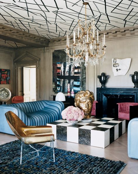 70s Glam Decor Interior Design, Modern Funky Living Rooms, 90s Interior Design, 90s Interior, 80s Interior Design, Modern Maximalist, 80s Interior, Apartment Goals, Eclectic Interior