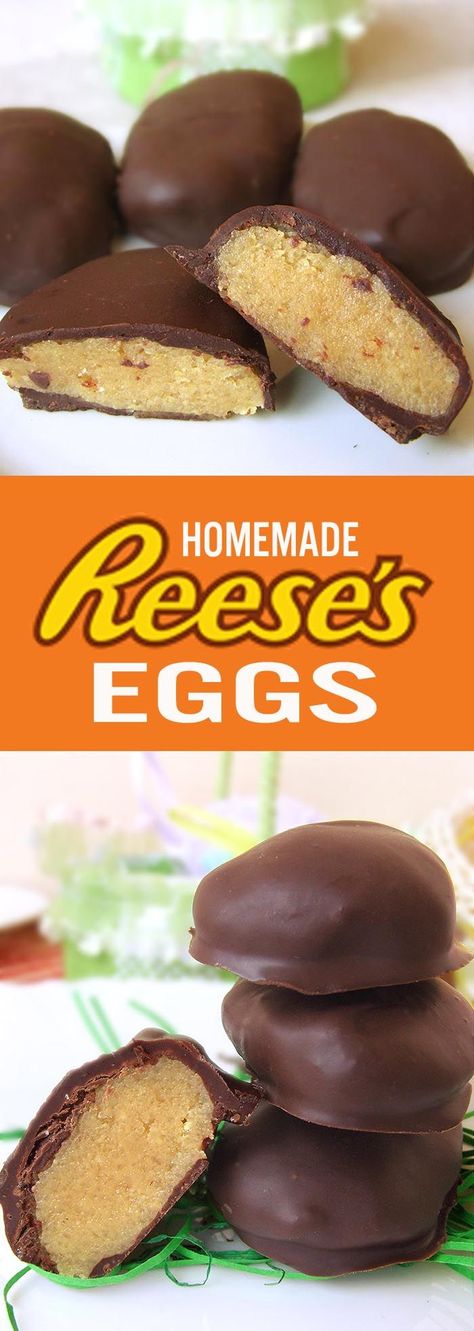 5-ingredient Peanut Butter stuffed Reese's eggs Copycat recipe. My brother will absolutely love these. Reese Eggs, Dessert Oreo, Peanut Butter Eggs, Eating Healthier, 5 Ingredient Recipes, Oreo Dessert, Low Carbs, Reeses Peanut Butter, Peanut Butter Recipes