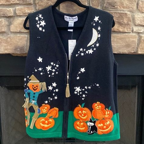 Nwt Star Blue Originals Studio Halloween Themed Cardigan. Scarecrow With Leather Tassels, Pumpkin Patch, Black Cat And Moon. Size L. Approximate Measurements Are 23 Pit To Pit And Length From Shoulder Is 26 Halloween Cardigan, Cat And Moon, Hollister Cardigan, Hooded Cardigan Sweater, Duster Cardigan Sweater, Yellow Cardigan, Star Blue, Halloween Sweater, Orange Sweaters