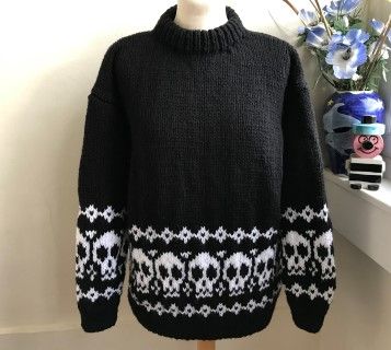 Jack Skellington Knit Pattern, Skull Sweater Knitting Pattern, Goth Knit Sweater, Goth Knitting Pattern, Goth Knitwear, Goth Knitting, Goth Sweater, Lace Skull, Dresses Pattern