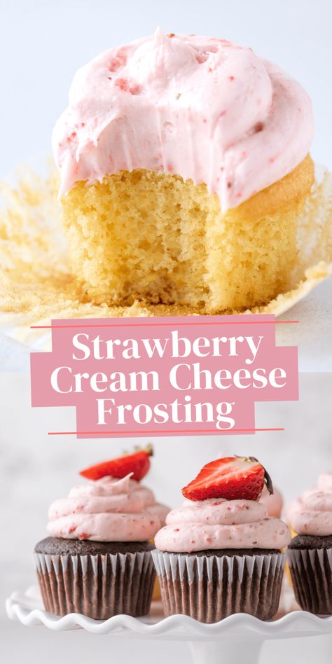 This strawberry cream cheese frosting is creamy, tangy, and packed with strawberry flavor. Our recipe uses freeze-dried strawberries AND fresh strawberries for the best strawberry flavor!