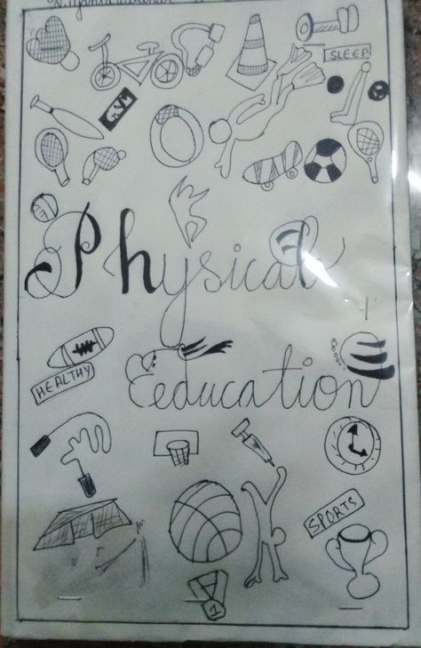 It is doodle art Pe Project Cover Page Ideas, Project File Cover Ideas Physical Education, Physical Therapy Doodles, Exercise Doodles, Physical Education Project Cover Page, Physical Education, Cover Pages, Doodle Art, Physics