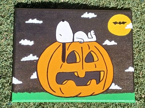 Spooky Snoopy is ready for Halloween. Painted on an 8x10inch canvas with acrylic paint, and sealed with a gloss varnish this painting is perfect for a fan of age. Snoopy Halloween Painting, Snoopy Paintings On Canvas, Charlie Brown Fanart, Peanuts Fanart, Spooky Snoopy, Easy Halloween Paintings, Charlie Brown Dog, Halloween Canvas Paintings, Halloween Canvas Art