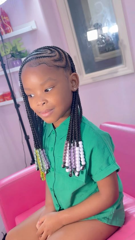 ✨ Precious kids ✨ | Peyton 😍💕. Freestyle cornrows x Medium/large Knotless • • • • • • • miramarhairstylist #miramarbraider ##miramarkidbraider… | Instagram Lemonade Braids Little Kids, Kids Hairstyles Back To School, Braided Hairstyles For Little Black Kids, Kid Braid Styles Black Children Hair, Lemonade Braids With Knotless Kids, Cute Hairstyles For Year 7 Old Braids, Kids Fulani Braids With Beads, 1st Grade Hairstyles Black, Knotless Box Braids For Little Kids