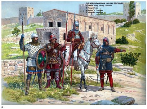 Byzantine Soldiers in the Morea, 13th and 14th Century Medevil Times, Byzantine Army, Medieval Warfare, Fall Of Constantinople, The Byzantine Empire, Historical Warriors, Eastern Roman, Empire Romain, Ancient Warfare