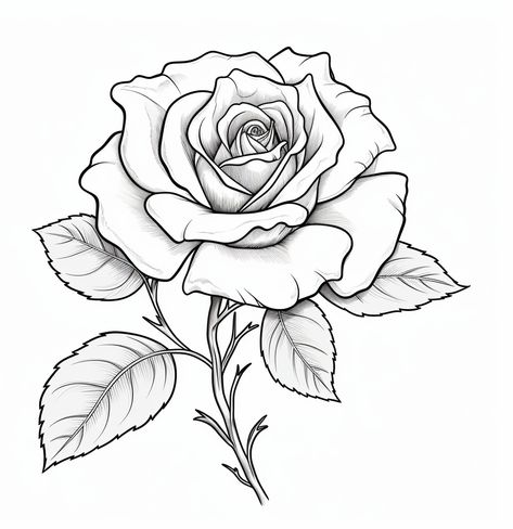 Rose Colouring Pages, Simple Rose Drawing Outline, Drawings With Charcoal, Rose Outline Drawing, Sketch Rose, Drawn Roses, Floral Drawings, Wrist Tattoo Designs, Rose Coloring Pages