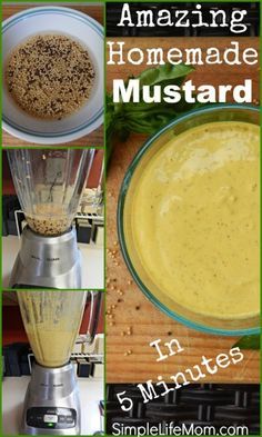 Homemade Mustard Recipe - Fresh mustard in 5 minutes. Make it spicy, honey, or just make yellow mustard. From Simple Life Mom Homemade Mustard Sauce, Mustard Powder Recipes, Mustard Seed Recipes, Yellow Mustard Recipe, Mustard From Scratch, Homemade Mustard Recipe, Homemade Mustard, Grainy Mustard, Mustard Recipe