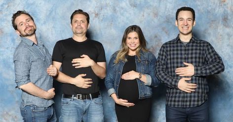 PEOPLE - 'Boy Meets Baby Bump!' Danielle Fishel Shows Off Growing Bump with Her Boy Meets World Costars: Boy meets baby bump!… - View More Boy Meets World Cast, Will Friedle, Pregnant Actress, William Daniels, Rider Strong, Danielle Fishel, Year Challenge, Challenges Funny, Boy Meets World