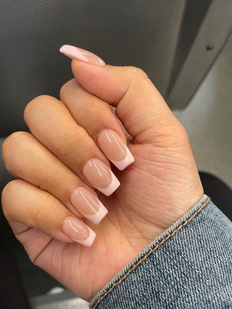 #babypinknails #springnails #frenchnail #coffinnails Light Pink French Tip Nails Coffin, Baby Pink French Nails, Light Pink French Tips, Baby Pink French Tip Nails, Light Pink French, Bday Nails, Pink French Nails, French Top, Pink Coffin