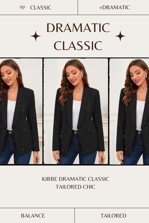 Dramatic Classic Work Outfit, Kibbe Dramatic Classic Outfits, Dramatic Classic Outfits, Dramatic Classic Casual Outfits, Dc Kibbe, Kibbe Dramatic Classic, Ethereal Dramatic, Tailored Chic, Classic Kibbe