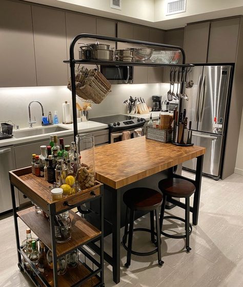 Ikea Vadholma Kitchen Island Ideas, Small Kitchen Industrial Style, Apartment Kitchen Island, Studio Apartment Kitchen, Ikea Kitchen Island, Dream Kitchens Design, Apartment Kitchen, Kitchen Diner, Ikea Kitchen