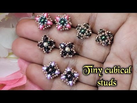 (69) Tiny cubical stud earrings tutorial/ DIY beaded superduo studs/beaded studs/beaded jewelry making - YouTube Superduo Earrings, Diy Earrings Studs, Beaded Jewelry Making, Beaded Studs, Super Duo Beads, Beads Patterns, Earrings Tutorial, Duo Beads, Beaded Earrings Tutorials