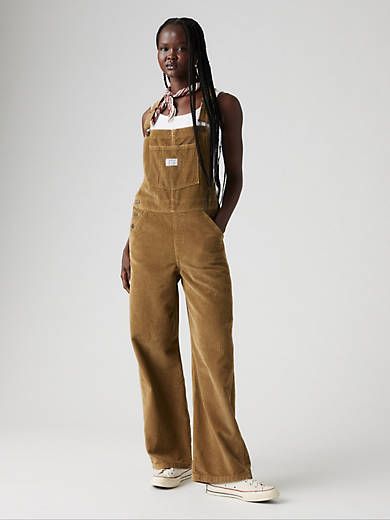 Baggy Corduroy Overalls - Beige | Levi's® GB Baggy Dungarees, Brown Overalls, Levis Overalls, Baggy Overalls, Corduroy Overalls, Maxi Jumpsuit, Women's Overalls, Pullover Cardigan, Overalls Women