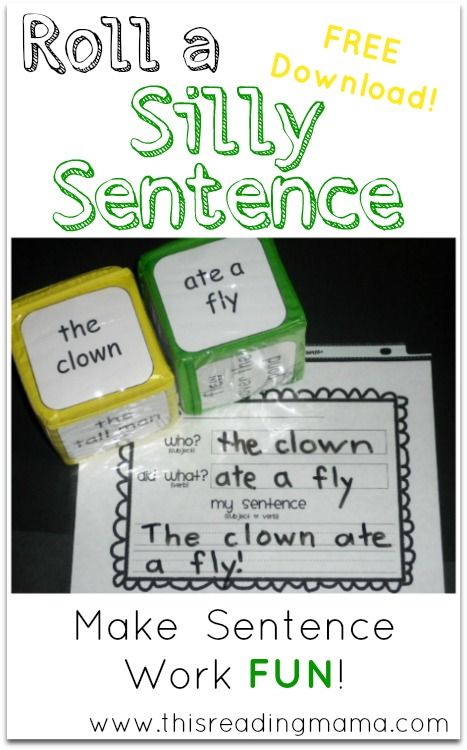 Roll a Silly Sentence (FREE Printable Included!) | This Reading Mama Sentence Activities, Silly Sentences, Writing Station, 1st Grade Writing, First Grade Writing, Work On Writing, Aktivitas Montessori, Sentence Writing, Reading Centers