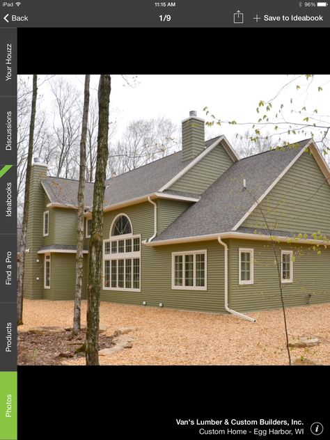 Spruce green siding House Exterior Brown Roof, House Exterior Brown, Green Vinyl Siding, Certainteed Vinyl Siding, Certainteed Siding, Vinyl Siding House, Tin Siding, Green Siding, Brown Roof