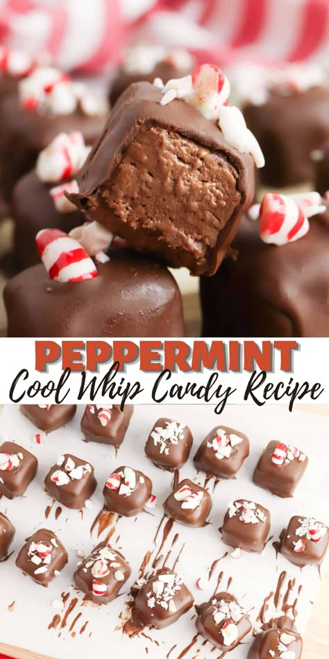 Looking for a fun and festive treat to make this holiday season? Look no further than Peppermint Cool Whip Candy! And they're perfect for gifts, too! Just package them up in a pretty jar or tin and voila - instant holiday present! This delicious three-ingredient candy plus Peppermint, Cool Whip candy only requires a few ingredients - melted chocolate chips and cool whip, peppermint extract, and crushed peppermint. Soft Peppermint Candy, Cool Whip Candy, Recipe Organization Binder, Melted Chocolate Chips, Chocolate Sauce Recipes, Crushed Peppermint, Organization Binder, Peppermint Extract, Holiday Sweets