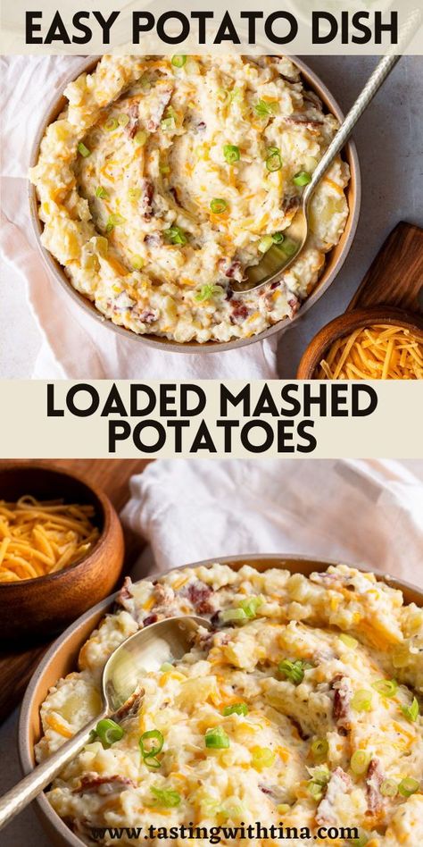 This loaded mashed potatoes recipe is a must-try for any occasion. It brings together the comforting creaminess of classic mashed potatoes with a delicious twist. Whether you are looking to elevate your everyday meals or looking for an impressive side for a special gathering, these mashed potatoes are your ticket! Loaded Mashed Potatoes Recipe, Potato Dishes Easy, Bacon Mashed Potatoes, Classic Mashed Potatoes, Canned Potatoes, Loaded Mashed Potatoes, Best Mashed Potatoes, Mashed Potatoes Recipe, Easy Potato Recipes