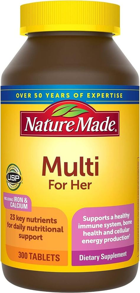 DAILY NUTRITIONAL SUPPORT†
These Nature Made Multivitamin for Her Tablets are specifically formulated to deliver daily nutritional support and help support bone & muscle health, immune health, and energy metabolism.*†

*Helps convert food into cellular energy.† Multivitamins For Women, Good Multivitamin For Women, Multivitamin Tablets, Best Multivitamin, Fiber Supplements, C Vitamin, Vitamins For Women, Best Supplements, Vitamin D3