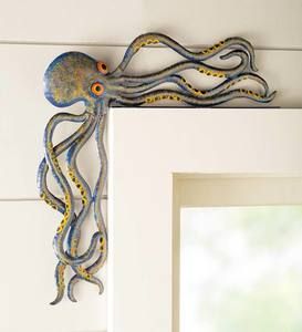 Handcrafted Reclaimed-Metal Octopus Door Crawler | Wind and Weather Metal Octopus, Yellow Octopus, Octopus Decor, Desktop Shelf, Cute Octopus, Oil Drum, Keramik Design, Resin Sculpture, Iron Age