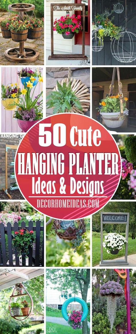 48 Cute Outdoor Hanging Planter Ideas For Your Backyard | Decor Home Ideas Wall Hanging Planters Outdoor, Hanging Planter Ideas, Hanging Planters Outdoor, Outdoor Plant Hanger, Hanging Plants Outdoor, Diy Hanging Planter, Metal Hanging Planters, Homestead Ideas, Colorful Planters