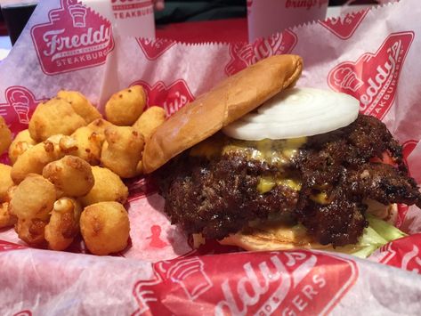 Freddy's Frozen Custard & Steakburgers | #ilovefreddyscinci Fries And Cheese, Store Plastic Bags, Cheese Curds Recipe, Denim Sewing, Steak Burgers, Target Bag, Fused Plastic, Target Bags, Swim Bag