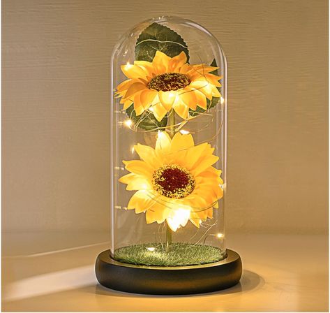 socathey Sunflower Gifts for Women, Artificial Sunflowers in Glass Dome with LED Strip, 1PSC Sunflower Decor on Christmas, Thanksgiving, Birthday, Mother's Day, Valentine's Day Artificial Sunflowers, Artificial Flowers Decor, Sunflower Home Decor, Bedroom Night Light, Sunflower Gifts, Wedding Party Supplies, Sunflower Decor, Candle Light Dinner, Unique Gifts For Women