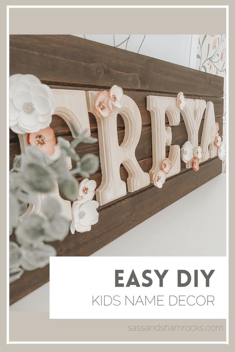 Diy Name Wall Decor, Wooden Letter Name Ideas Wall Decor, Diy Baby Girl Nursery Decor, Diy Wood Name Signs, Diy Name Decor, Easy Diy Nursery Decor, Diy Nursery Name Sign, Diy Baby Name Signs, Diy Name Signs For Nursery