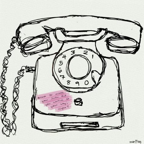 Dial Phone Tattoo, Easy Vintage Drawings, Phone Tattoo Vintage, Vintage Phone Tattoo, Retro Phone Drawing, 90s Aesthetic Drawing Ideas, Telephone Drawing Simple, Sketch Ideas Objects, Phone Sketch Drawing