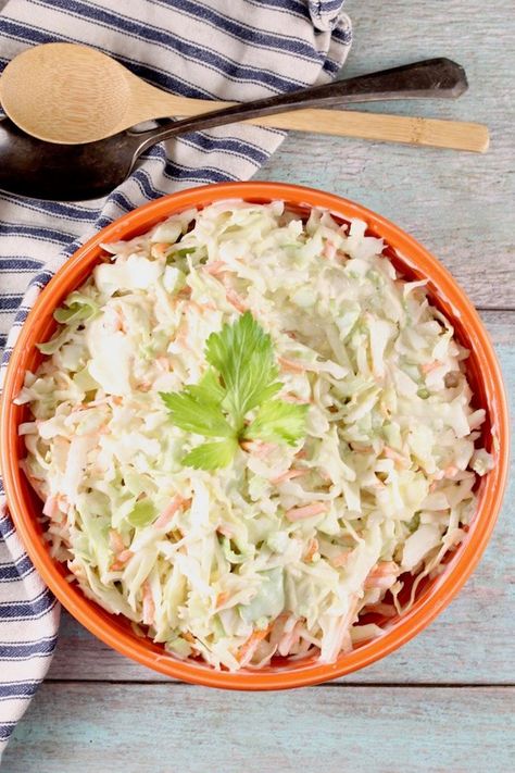 Creamy Coleslaw is the perfect salad for any meal. Serve it with barbecue, fried fish or tacos. This creamy slaw will be a big hit. #coleslaw #easysidedish via @missnthekitchen Creamy Coleslaw Dressing, Coleslaw Recipe Easy, Coleslaw Dressing, Creamy Coleslaw, Creamy Cucumbers, Slaw Recipes, Homemade Salad Dressing, Coleslaw Recipe, Delicious Vegetables