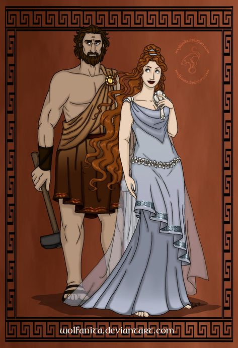 GodsOfAncientGreeceCouples: Hephaestus + Aphrodite by wolfanita on DeviantArt Hephaestus And Aphrodite Art, Hephestos God, Hephaestus And Aphrodite, Hephaestus Aphrodite, Aphrodite And Hephaestus, Zeus And Hera, Greek Mythology Humor, World Mythology, Greek Mythology Gods