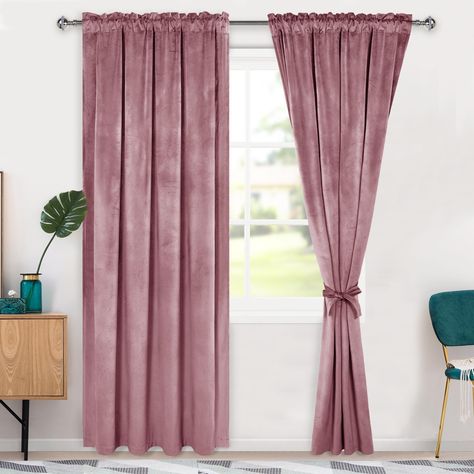 PRICES MAY VARY. PACKAGE INCLUDES：Package includes set of 2 52" wide x 84" long luxury velvet curtains with tiebacks of the same color and material. Rod pockets are designed at the top for easy installation. HANGING OPTIONS:Each panel has 2 different sizes of the rod pockets on the top,with 3” and 1.5” rod pocket fits most standard rods,can be hung in different styles. Curtains also can be hung with clip rings. LUXURY APPEARANCE:These velvet curtains are silky smooth, soft and comfortable, pendu Soft Curtains, Mood Board Living Room, Burgundy Curtains, Rose Curtains, Curtain Room, Rings Luxury, Curtains For Bedroom, Drape Panel, Velvet Curtains