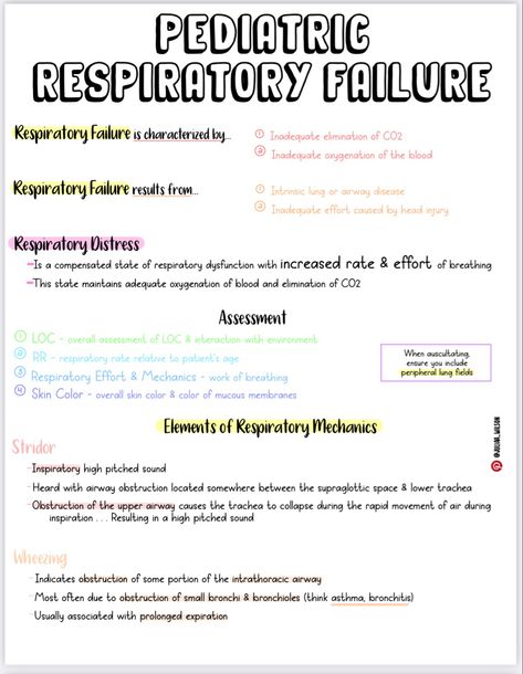 Nursing School Respiratory Cheat Sheets, Pediatric Cheat Sheet, Pediatric Critical Care Nursing, Pediatric Respiratory Disorders Nursing, Pediatric Surgeon Notes, Peds Nursing Cheat Sheets, Nursing School Pediatric Notes, Nicu Nursing Notes, Pediatrician Aesthetic Notes