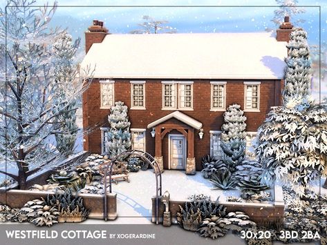 The Sims Resource - Westfield Cottage (NO CC) English House Sims 4, Sims Winter House, Sims 4 English Cottage, Sims Cottage Core Cc, Sims 4 Christmas House, Sims 4 Cabin House, Cottage Core Sims 4 Cc, Sims 4 Cottage House, Sims Christmas